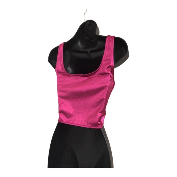 deep pink shaped hook n eye closure satin sheen effect sleeveless bustier size L - Picture 13 of 15